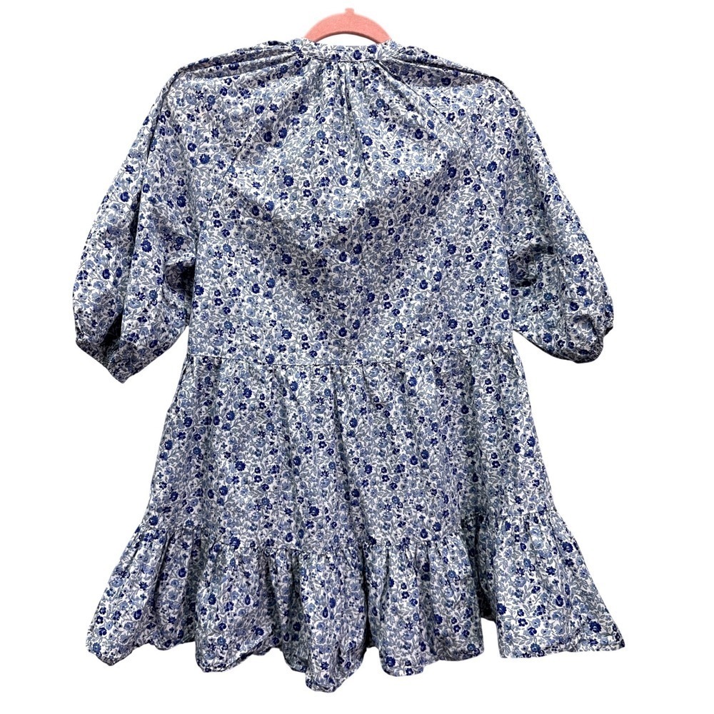 APIECE APART Mini Mitte Dress Blue Floral Babydoll Organic Cotton Ruffle Size XS - Picture 3 of 8